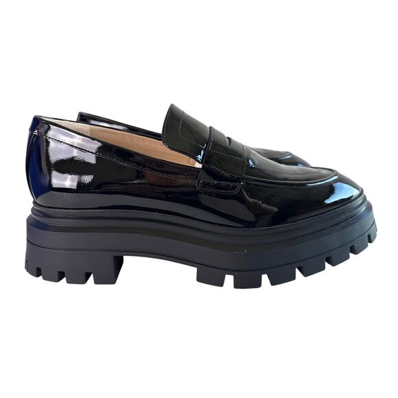 Stuart Weitzman Bedford Loafer Platform Slip On Womens 9.5 Black Patent Leather - Picture 4 of 13